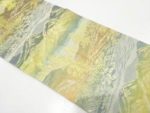 アンティーク　遠山に樹木模様織り出し袋帯（着用可）